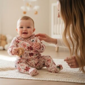 Mud Pie Pink & Red Poinsettas  Kids One Piece Footie